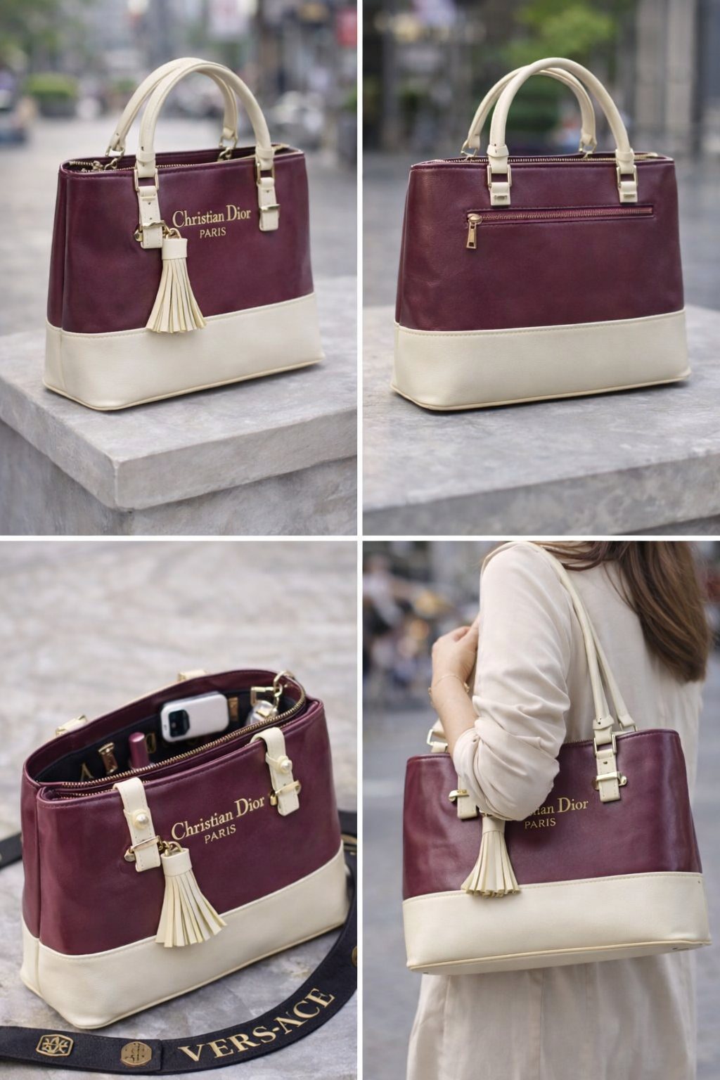 Elegant Two-Tone Ladies Handbag – Premium Tote Bag with Tassel